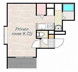 鹿児島市電2系統 朝日通駅 徒歩10分の賃貸マンション 4階ワンルームの間取り