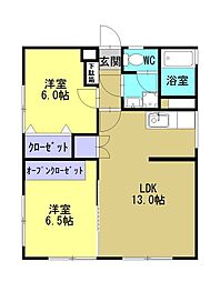 鹿児島市電2系統 水族館口駅 新村入口下車 5.2kmの賃貸マンション 3階2LDKの間取り