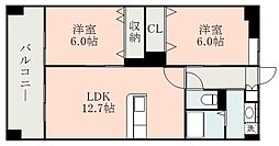JR九州新幹線 鹿児島中央駅 徒歩22分の賃貸マンション 2階2LDKの間取り