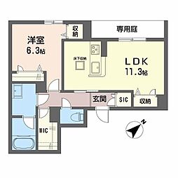 鹿児島市電2系統 中郡駅 徒歩4分の賃貸マンション 1階1LDKの間取り