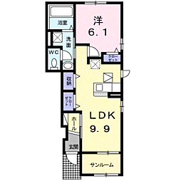 JR指宿枕崎線 二月田駅 徒歩14分の賃貸アパート 1階1LDKの間取り