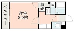 鹿児島市電1系統 新屋敷駅 徒歩3分の賃貸マンション 4階1Kの間取り