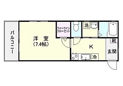 鹿児島市電1系統 笹貫駅 徒歩3分の賃貸マンション 3階1Kの間取り