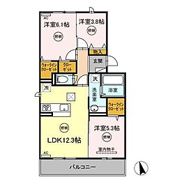 JR九州新幹線 鹿児島中央駅 徒歩14分の賃貸アパート 1階3LDKの間取り