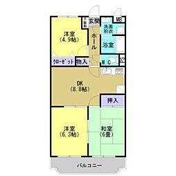 JR鹿児島本線 伊集院駅 11.4kmの賃貸マンション 3階3DKの間取り