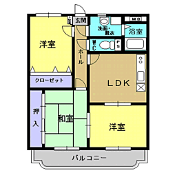 JR日豊本線 鹿児島駅 布ヶ谷下車 4.3kmの賃貸マンション 1階3DKの間取り