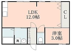 鹿児島市電2系統 工学部前駅 徒歩15分の賃貸マンション 2階1LDKの間取り