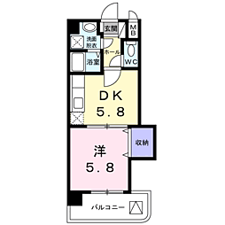鹿児島市電1系統 谷山駅 徒歩2分の賃貸マンション 5階1DKの間取り