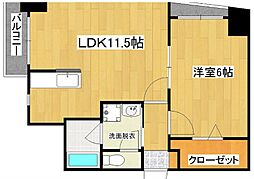 鹿児島市電1系統 鴨池駅 徒歩2分の賃貸マンション 7階1LDKの間取り
