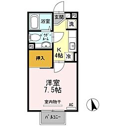 JR日豊本線 帖佐駅 徒歩4分の賃貸アパート 2階1Kの間取り