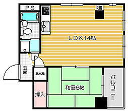 鹿児島市電1系統 荒田八幡駅 徒歩7分の賃貸マンション 2階1LDKの間取り