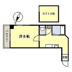 鹿児島市電1系統 武之橋駅 徒歩2分の賃貸マンション 2階1Kの間取り