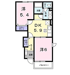 JR鹿児島本線 川内駅 バス11分 中郷病院入口下車 徒歩5分の賃貸アパート 1階2DKの間取り