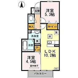 グランドール翔B 2LDKの間取図画像