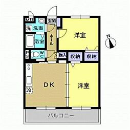 JR日豊本線 国分駅 迫田下車 徒歩36分の賃貸マンション 3階2DKの間取り