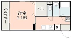 鹿児島市電1系統 騎射場駅 徒歩7分の賃貸マンション 2階1Kの間取り
