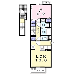 JR鹿児島本線 串木野駅 徒歩19分の賃貸アパート 2階1LDKの間取り
