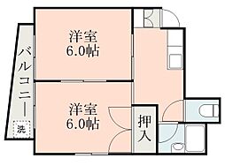 鹿児島市電1系統 鴨池駅 徒歩5分の賃貸マンション 4階2DKの間取り