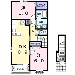 JR鹿児島本線 川内駅 バス14分 天辰下車 徒歩10分の賃貸アパート 2階2LDKの間取り