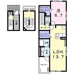 JR九州新幹線 川内駅 徒歩7分の賃貸アパート 3階1LDKの間取り