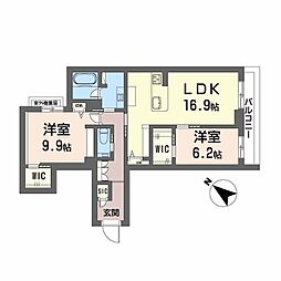 シャーメゾンプレミア鹿児島駅前 2LDKの間取図画像