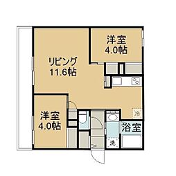JR指宿枕崎線 谷山駅 徒歩8分の賃貸マンション 2階2LDKの間取り