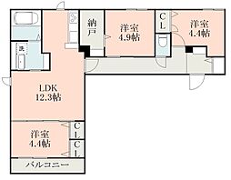 JR日豊本線 国分駅 徒歩9分の賃貸アパート 3階3LDKの間取り