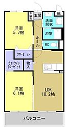 JR鹿児島本線 川内駅 徒歩12分の賃貸マンション 2階2LDKの間取り