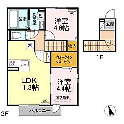 JR指宿枕崎線 坂之上駅 坂之上下車 徒歩5分の賃貸アパート 2階2LDKの間取り