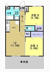 JR鹿児島本線 鹿児島駅 6.2kmの賃貸マンション 1階2LDKの間取り