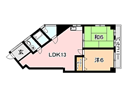 鹿児島市電1系統 新屋敷駅 徒歩9分の賃貸マンション 3階2LDKの間取り