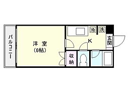 鹿児島市電2系統 市役所前駅 徒歩14分の賃貸マンション 2階1Kの間取り