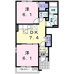 肥薩おれんじ鉄道 上川内駅 バス3分 五代下車 徒歩3分の賃貸アパート 1階2DKの間取り