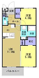 JR日豊本線 姶良駅 徒歩21分の賃貸マンション 1階2LDKの間取り