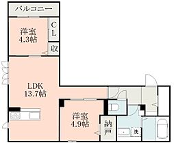 JR日豊本線 国分駅 徒歩5分の賃貸アパート 2階2LDKの間取り