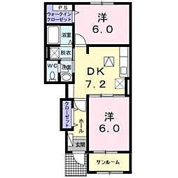 JR鹿児島本線 伊集院駅 バス7分 宮脇下車 徒歩4分の賃貸アパート 1階2DKの間取り