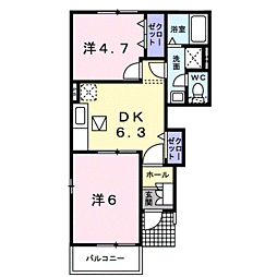 コリーヌ・華1 2DKの間取図画像
