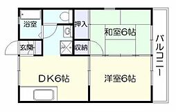 セジュールかんのかどB棟 2DKの間取図画像