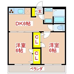 さくらヒルズ壱番館 2DKの間取図画像