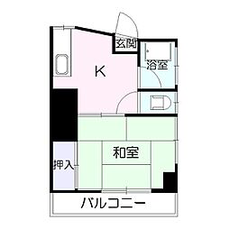 鹿児島市電1系統 二中通駅 徒歩5分の賃貸マンション 3階1Kの間取り