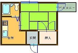 鹿児島市電2系統 高見橋駅 徒歩5分の賃貸マンション 3階1Kの間取り