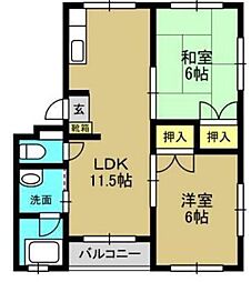 山口ハイツA棟 2LDKの間取図画像