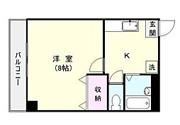 鹿児島市電1系統 荒田八幡駅 徒歩5分の賃貸マンション 2階1Kの間取り