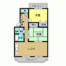 JR指宿枕崎線 坂之上駅 まきば下車 徒歩15分の賃貸マンション 3階2LDKの間取り
