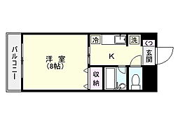 鹿児島市電1系統 武之橋駅 徒歩3分の賃貸マンション 3階1Kの間取り