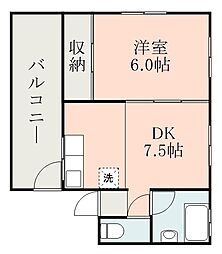 第6浜田ビル 1DKの間取図画像