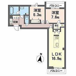 鹿児島市電2系統 鹿児島駅前駅 柳町　徒歩3分、　鹿児島本線　下車 徒歩8分の賃貸マンション 3階2LDKの間取り