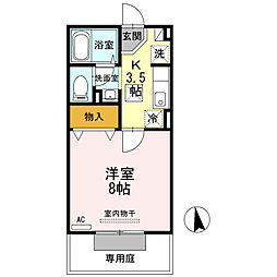 JR鹿児島本線 広木駅 山田下下車 徒歩18分の賃貸アパート 1階1Kの間取り