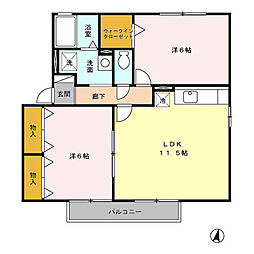 JR日豊本線 姶良駅 俵原下車 徒歩18分の賃貸アパート 2階2LDKの間取り