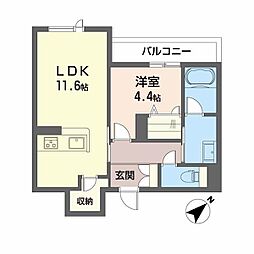 鹿児島市電2系統 中郡駅 徒歩4分の賃貸マンション 2階1LDKの間取り